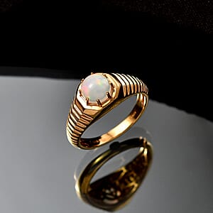 D'Joy Premium Ethiopian Welo Opal 0.80 ctw Men's Ring in 18K Vermeil Yellow Gold Over Sterling Silver (Size 13.0)