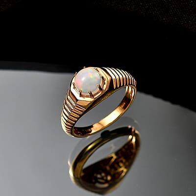 D'Joy Premium Ethiopian Welo Opal 0.80 ctw Men's Ring in 18K Vermeil Yellow Gold Over Sterling Silver (Size 13.0)