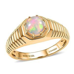 D'Joy Premium Ethiopian Welo Opal 0.80 ctw Men's Ring in 18K Vermeil Yellow Gold Over Sterling Silver (Size 14.0)