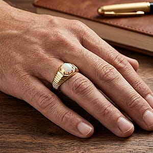 D'Joy Premium Ethiopian Welo Opal 0.80 ctw Men's Ring in 18K Vermeil Yellow Gold Over Sterling Silver (Size 14.0)