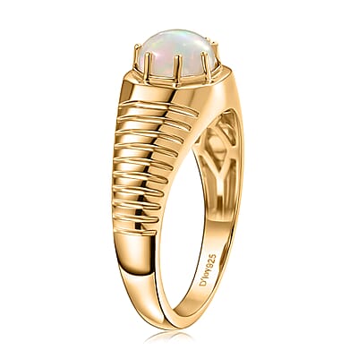 D'Joy Premium Ethiopian Welo Opal 0.80 ctw Men's Ring in 18K Vermeil Yellow Gold Over Sterling Silver (Size 14.0)