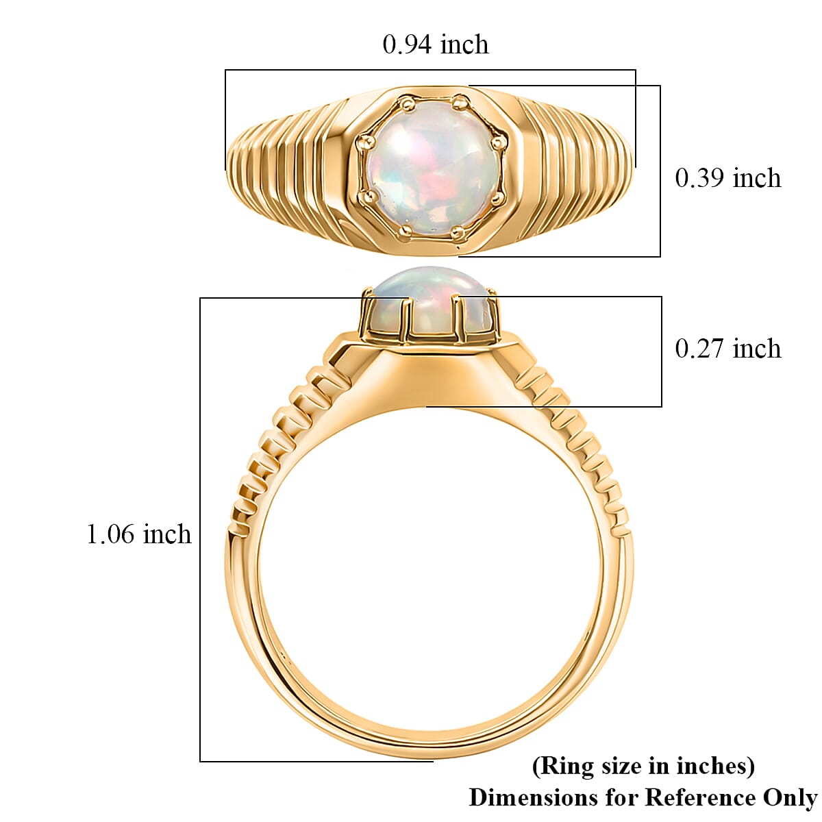 D'Joy Premium Ethiopian Welo Opal 0.80 ctw Men's Ring in 18K Vermeil Yellow Gold Over Sterling Silver (Size 14.0) image number 5