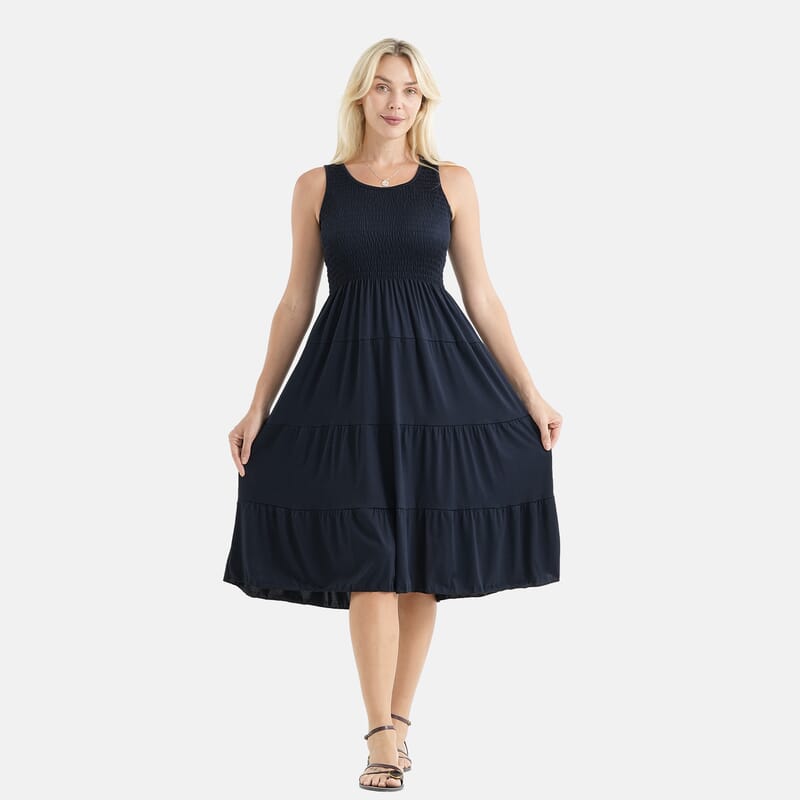 La Marey Navy Knit Smocked Tiered Dress - One Size Fits Most