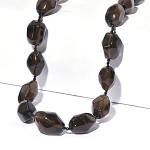 EverTrue Smoky Quartz and Thai Black Spinel 450.00 ctw Beaded Necklace in Platinum Over 18 Inches 