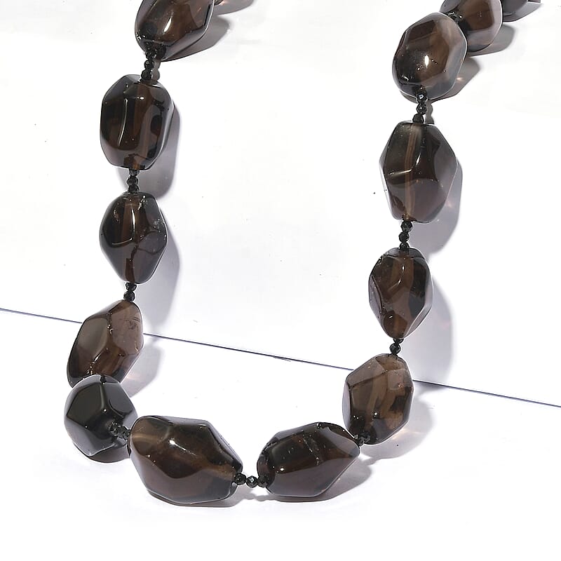 EverTrue Smoky Quartz and Thai Black Spinel 450.00 ctw Beaded Necklace in Platinum Over 18 Inches