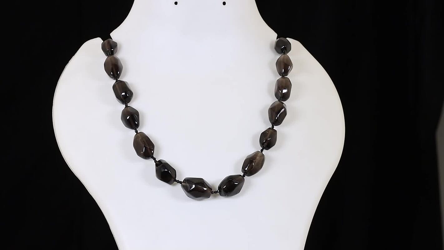 EverTrue Smoky Quartz and Thai Black Spinel 450.00 ctw Beaded Necklace in Platinum Over 18 Inches