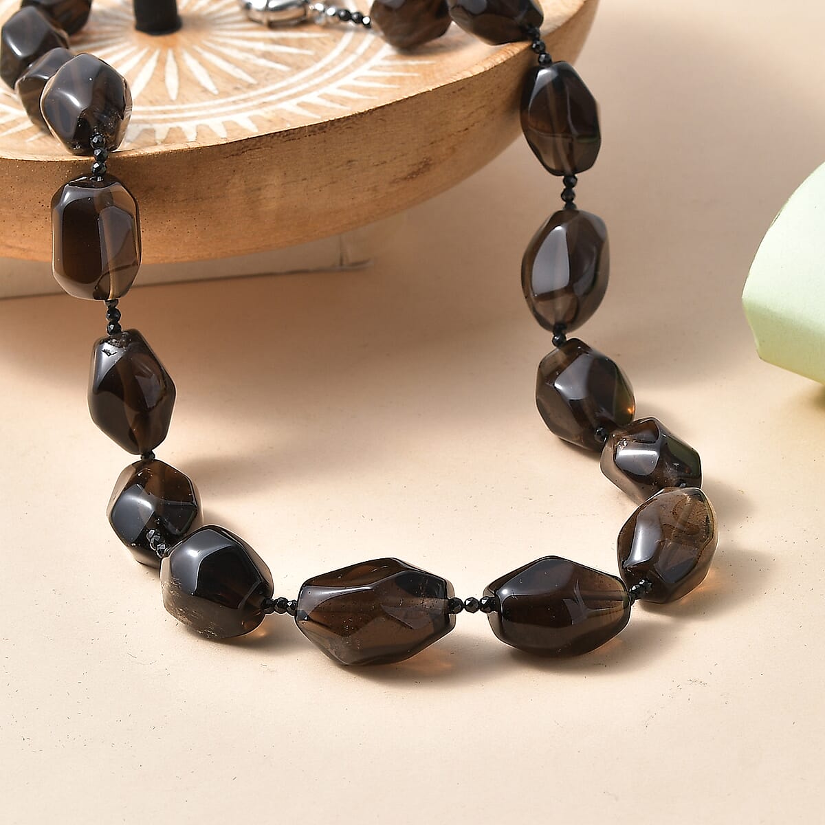 EverTrue Smoky Quartz and Thai Black Spinel 450.00 ctw Beaded Necklace in Platinum Over 18 Inches  image number 1