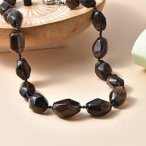 EverTrue Smoky Quartz and Thai Black Spinel 450.00 ctw Beaded Necklace in Platinum Over 18 Inches 
