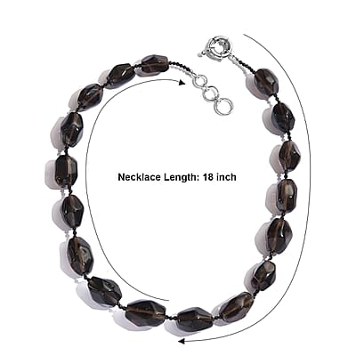 EverTrue Smoky Quartz and Thai Black Spinel 450.00 ctw Beaded Necklace in Platinum Over 18 Inches