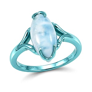 D'Joy AAA Larimar 1.65 ctw Tidal Flame Ring in Blue E-Coat Sterling Silver (Size 7.0)