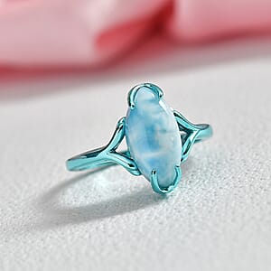 D'Joy AAA Larimar 1.65 ctw Tidal Flame Ring in Blue E-Coat Sterling Silver (Size 7.0)