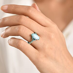 D'Joy AAA Larimar 1.65 ctw Tidal Flame Ring in Blue E-Coat Sterling Silver (Size 7.0)