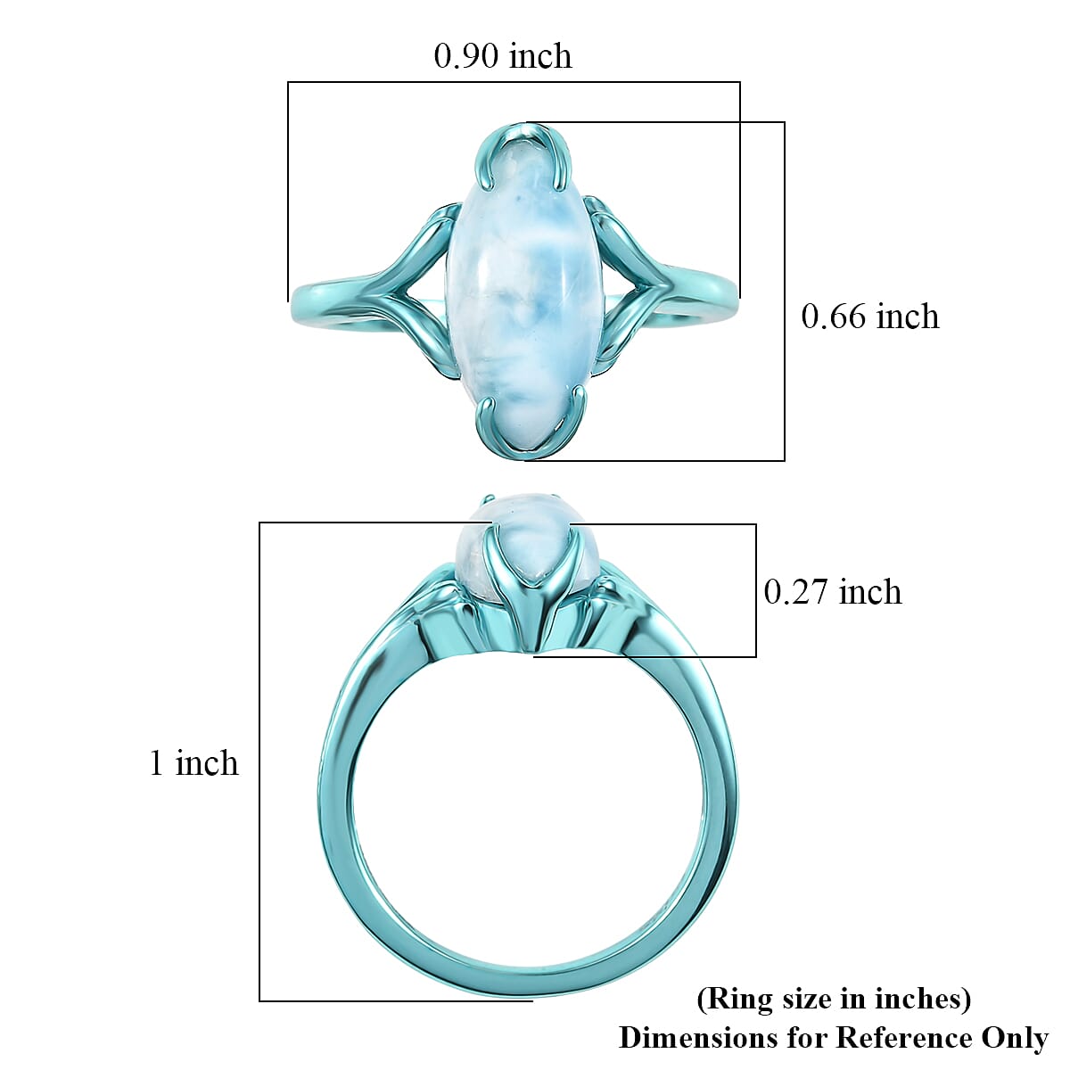 D'Joy AAA Larimar 1.65 ctw Tidal Flame Ring in Blue E-Coat Sterling Silver (Size 7.0) image number 5