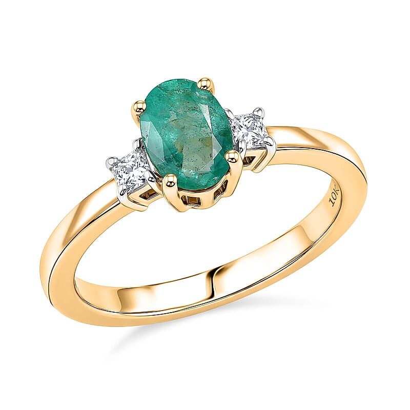 Luxoro Premium Boyaca Colombian Emerald and Diamond I2 0.90 ctw Verdant Flame Oval Ring in 10K Yellow Gold (Size 5.0)
