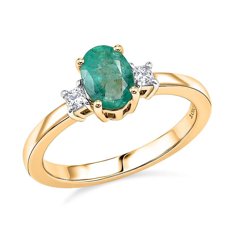 Luxoro Premium Boyaca Colombian Emerald and Diamond I2 0.90 ctw Verdant Flame Oval Ring in 10K Yellow Gold (Size 6.0)