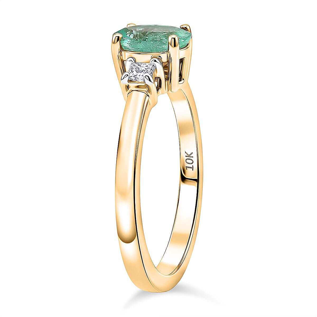 Luxoro Premium Boyaca Colombian Emerald and Diamond I2 0.90 ctw Verdant Flame Oval Ring in 10K Yellow Gold (Size 7.0) image number 3