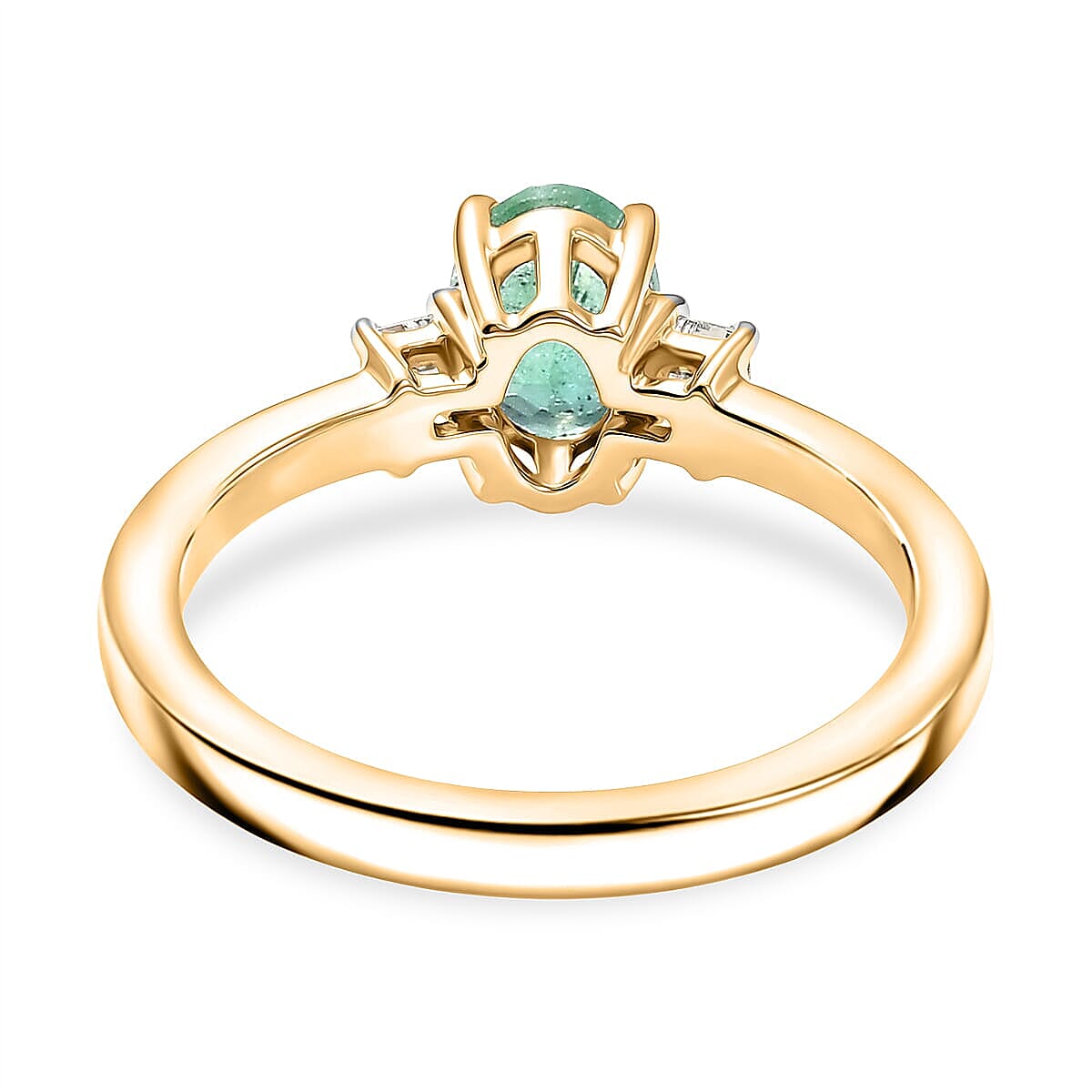 Luxoro Premium Boyaca Colombian Emerald and Diamond I2 0.90 ctw Verdant Flame Oval Ring in 10K Yellow Gold (Size 7.5) image number 4