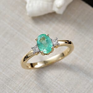 Luxoro Premium Boyaca Colombian Emerald and Diamond I2 0.90 ctw Verdant Flame Oval Ring in 10K Yellow Gold (Size 8.0)