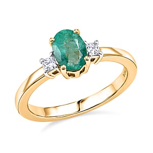 Luxoro Premium Boyaca Colombian Emerald and Diamond I2 0.90 ctw Verdant Flame Oval Ring in 10K Yellow Gold (Size 9.0)