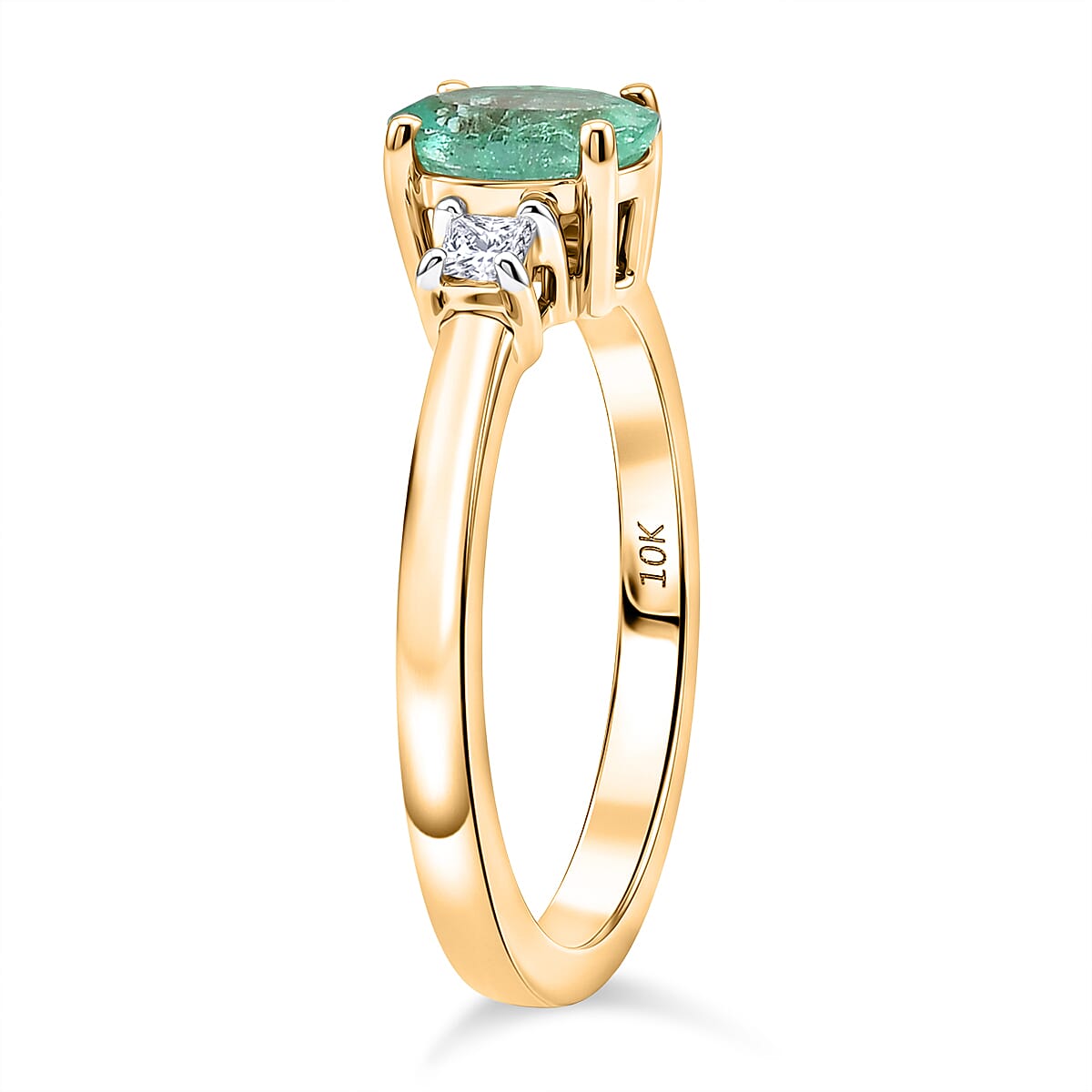 Luxoro Premium Boyaca Colombian Emerald and Diamond I2 0.90 ctw Verdant Flame Oval Ring in 10K Yellow Gold (Size 9.0) image number 3