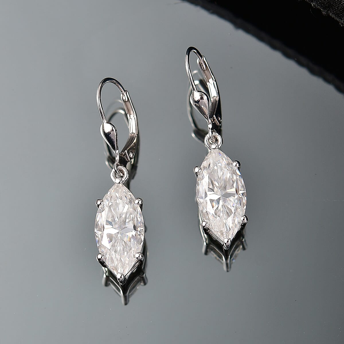 D'Joy Moissanite 8.70 ctw Lever Back Earrings in Rhodium Over Sterling Silver image number 1