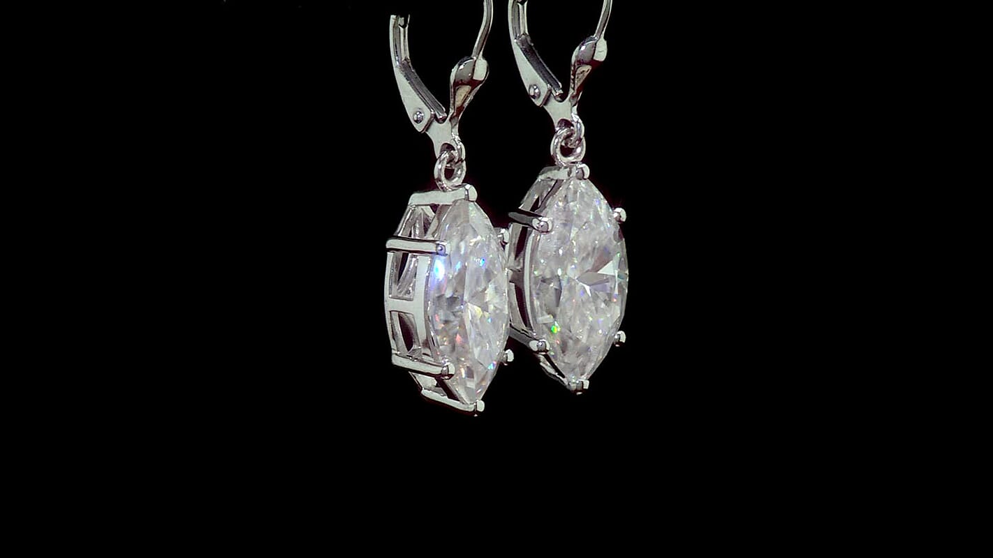 D'Joy Moissanite 8.70 ctw Celestial Leaf Drop Earrings in Rhodium Over Sterling Silver