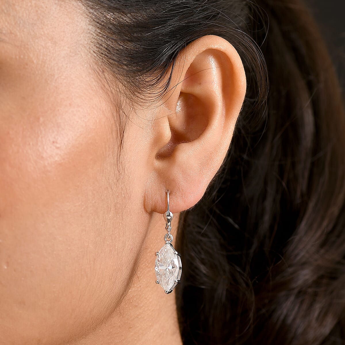 D'Joy Moissanite 8.70 ctw Lever Back Earrings in Rhodium Over Sterling Silver image number 2