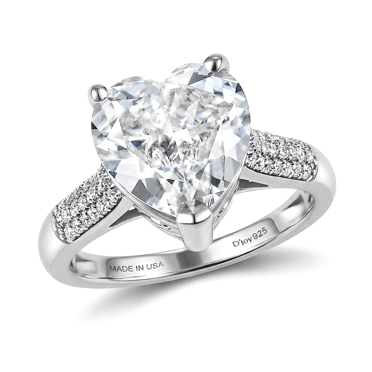 D'Joy Moissanite 6.40 ctw Heart Ring in Rhodium Over Sterling Silver (Size 10.0)