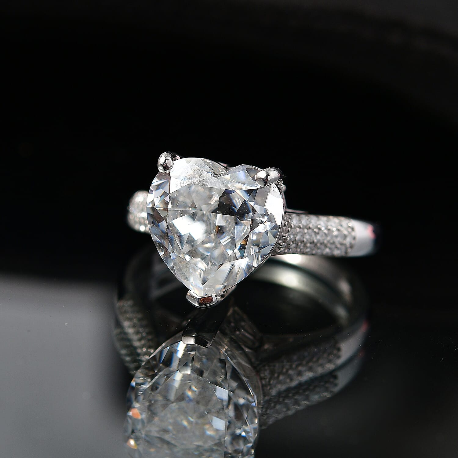 D'Joy Moissanite 6.40 ctw Heart Ring in Rhodium Over Sterling Silver (Size 10.0)