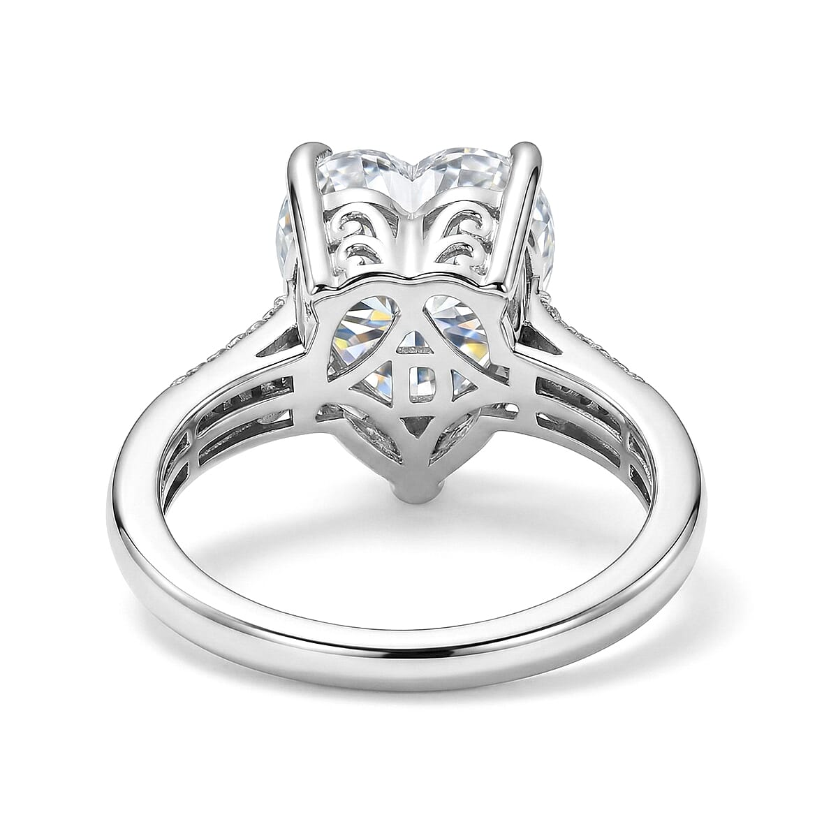 D'Joy Moissanite 6.40 ctw Heart Ring in Rhodium Over Sterling Silver (Size 10.0)