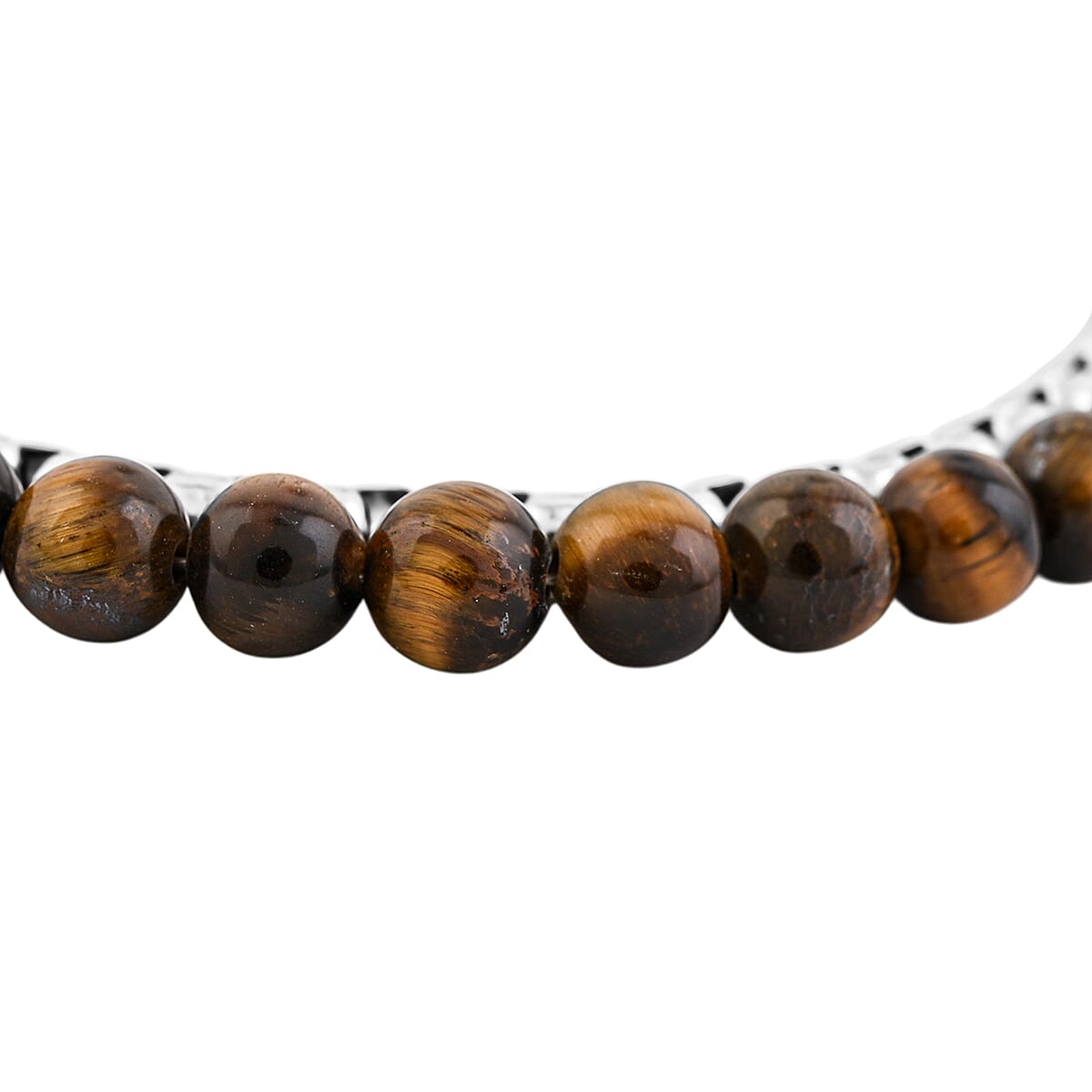 Tigers Eye 32.00 ctw Beaded Bracelet in Stainless Steel (8-9In) image number 3