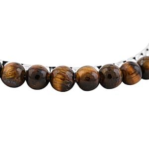 Tigers Eye 32.00 ctw Beaded Bracelet in Stainless Steel (8-9In)