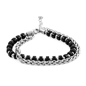 Black Onyx 28.00 ctw Beaded Bracelet in Stainless Steel (8-9In)