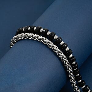 Black Onyx 28.00 ctw Beaded Bracelet in Stainless Steel (8-9In)