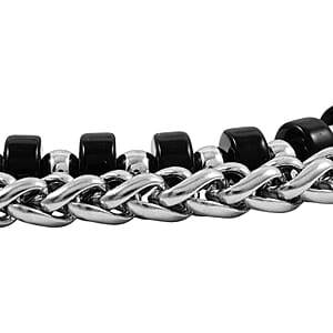 Black Onyx 28.00 ctw Beaded Bracelet in Stainless Steel (8-9In)