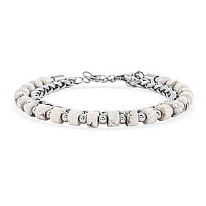 Howlite 30.00 ctw Beaded Bracelet in Stainless Steel (8-9In)