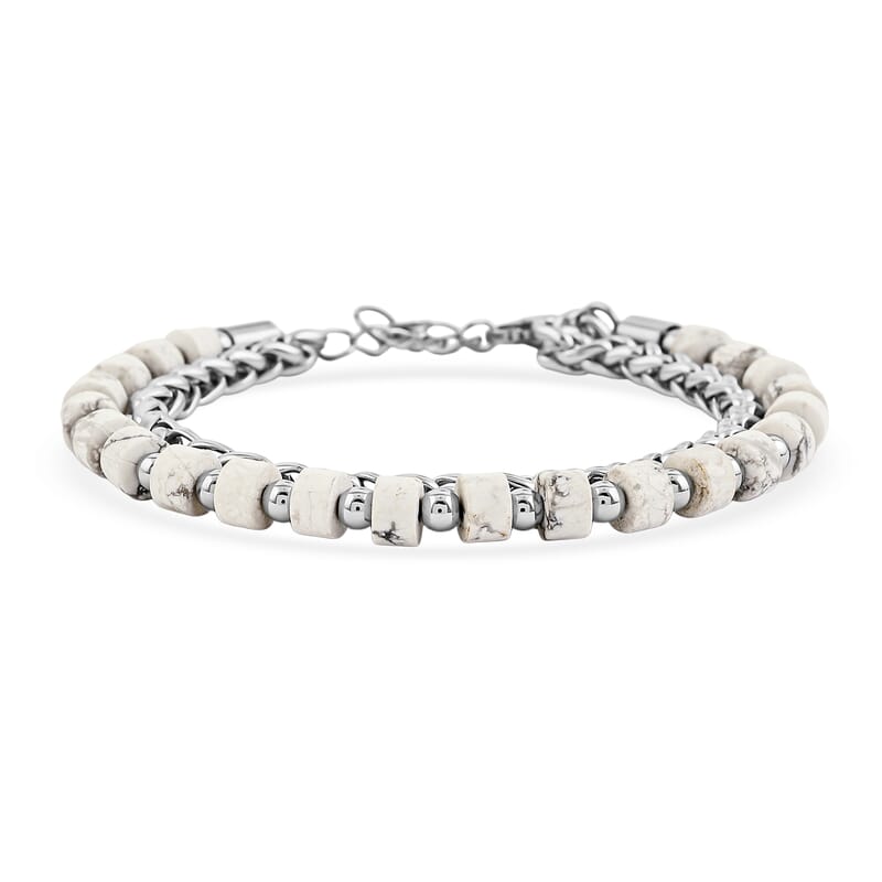 Howlite 30.00 ctw Beaded Bracelet in Stainless Steel (8-9In)