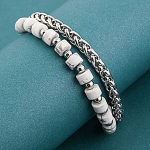 Howlite 30.00 ctw Beaded Bracelet in Stainless Steel (8-9In)