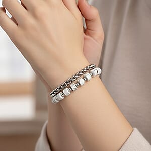 Howlite 30.00 ctw Beaded Bracelet in Stainless Steel (8-9In)