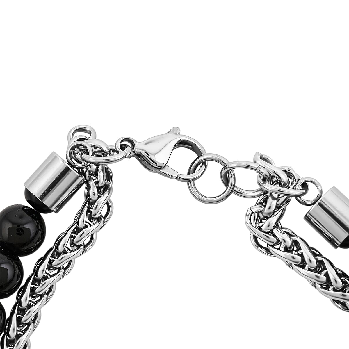 Tigers Eye and Black Onyx 32.80 ctw Beaded Bracelet in Stainless Steel (8-9In) image number 4