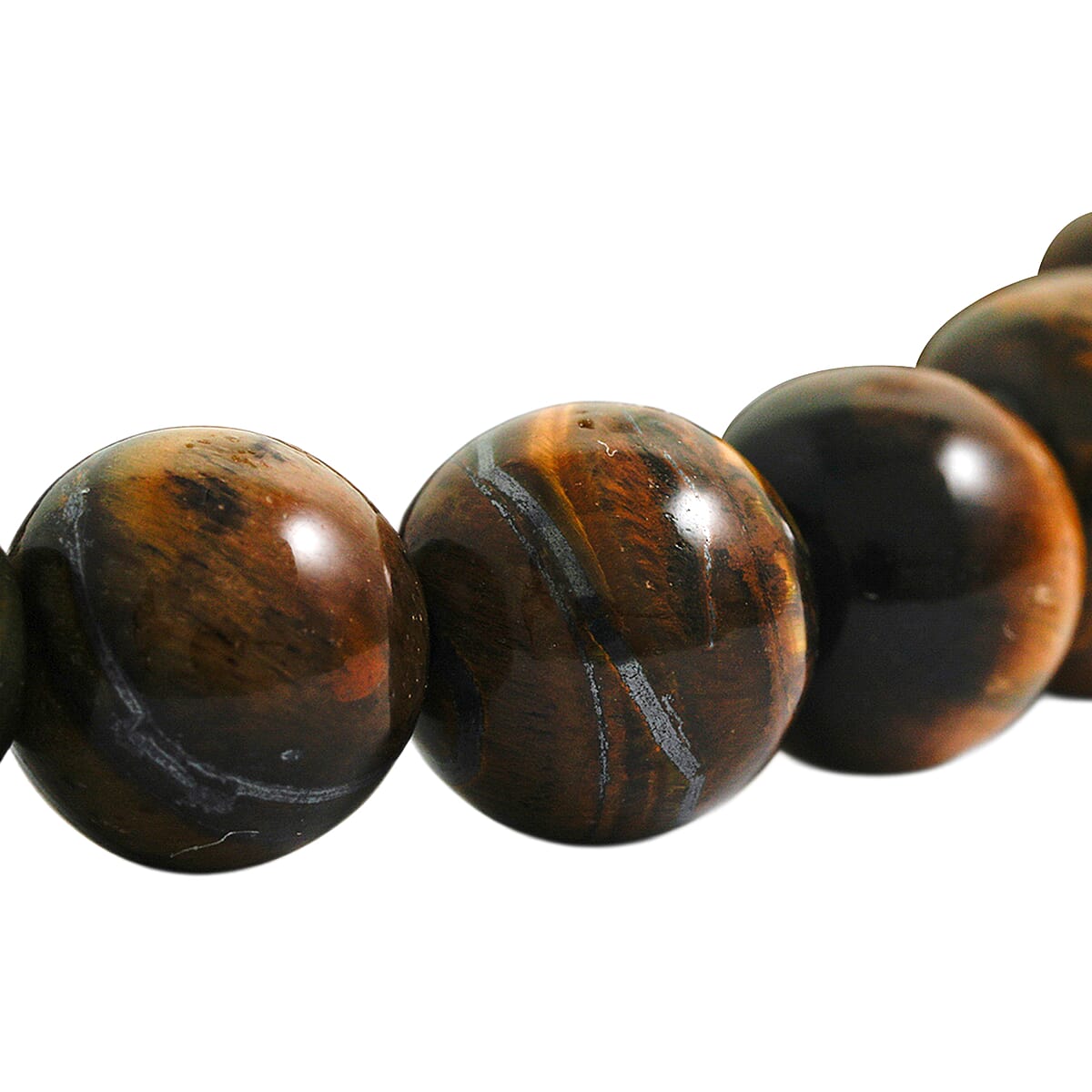 Tigers Eye and Black Onyx 41.40 ctw Beaded Stretch Bracelet in Stainless Steel (8-10In) image number 3