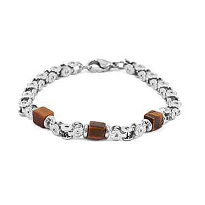 Tigers Eye 4.50 ctw Beaded Bracelet in Stainless Steel (8.00 In)