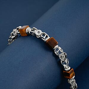 Tigers Eye 4.50 ctw Beaded Bracelet in Stainless Steel (8.00 In)
