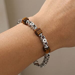 Tigers Eye 4.50 ctw Beaded Bracelet in Stainless Steel (8.00 In)