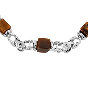 Tigers Eye 4.50 ctw Beaded Bracelet in Stainless Steel (8.00 In)
