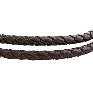 Brown Leather Bracelet in Stainless Steel (7.00 In)