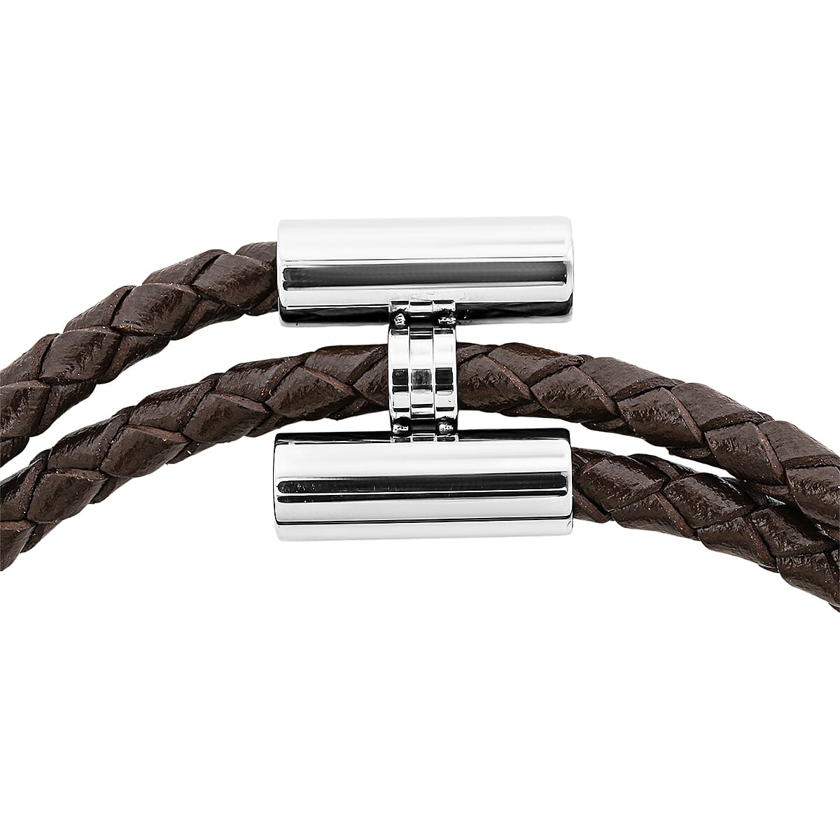 Brown Leather Bracelet in Stainless Steel (7.00 In) image number 4