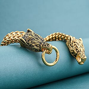 Viking Wolf Head Bracelet in ION Plated YG Stainless Steel (9.50 In)