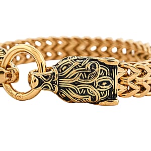 Viking Wolf Head Bracelet in ION Plated YG Stainless Steel (9.50 In)