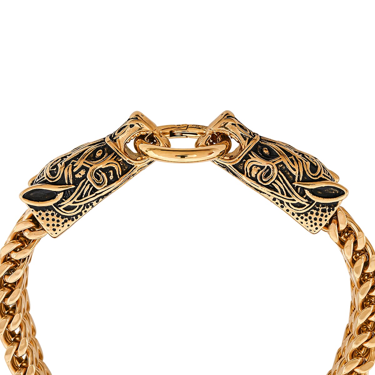 Viking Wolf Head Bracelet in ION Plated YG Stainless Steel (9.50 In) image number 4